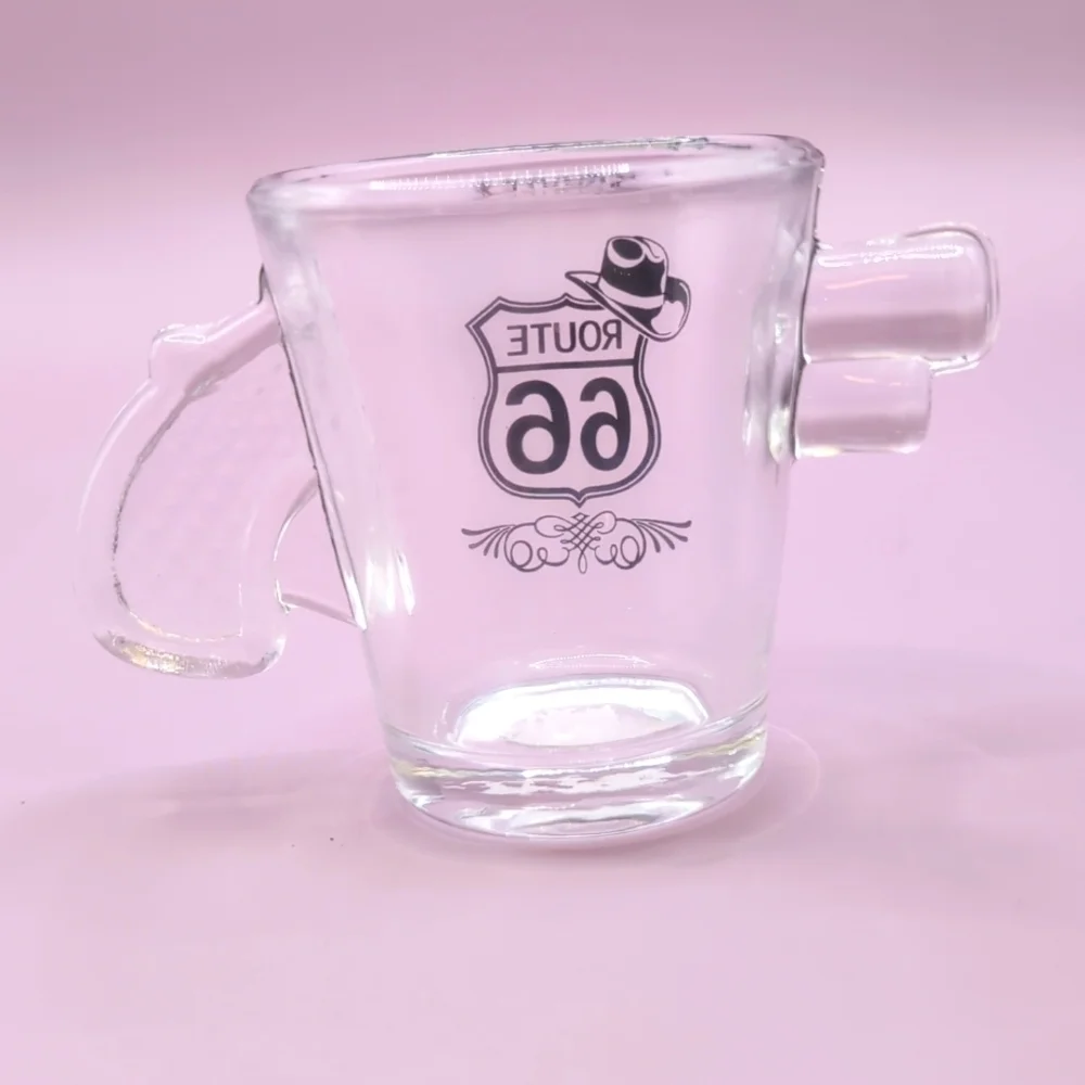 Four (4) Route 66 Glass 1 oz. Pistol Gun Shaped Shot Glasses - NWT Never Used